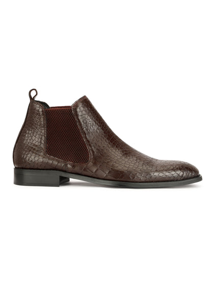 Genuine Leather Croco Chelsea  Boots | Cherry