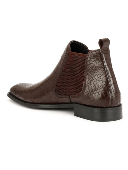Genuine Leather Croco Chelsea  Boots | Cherry