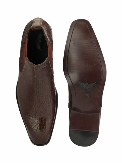 Genuine Leather Croco Chelsea  Boots | Cherry