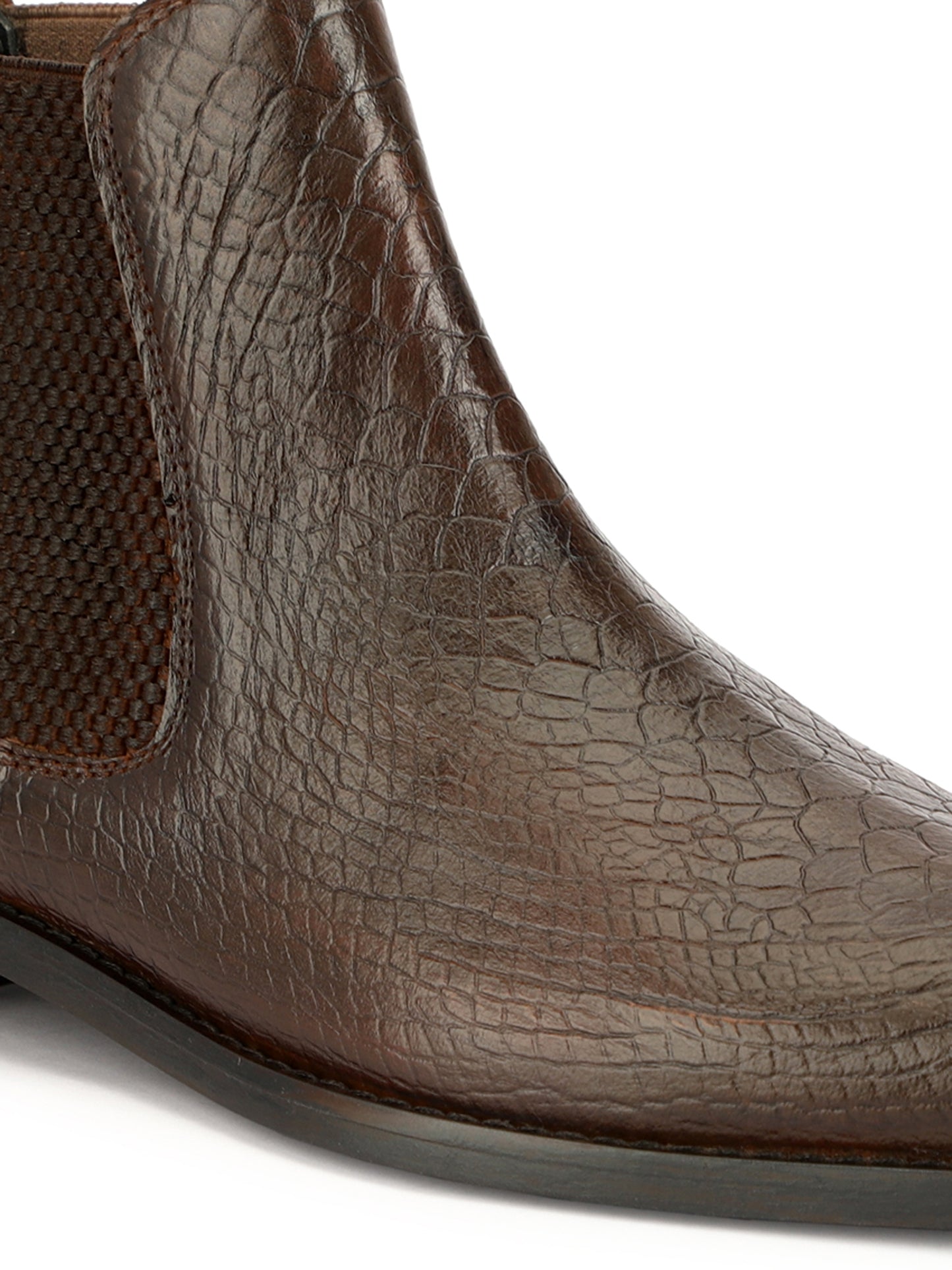 Genuine Leather  Snake  Print Chelsea  Boots Brown