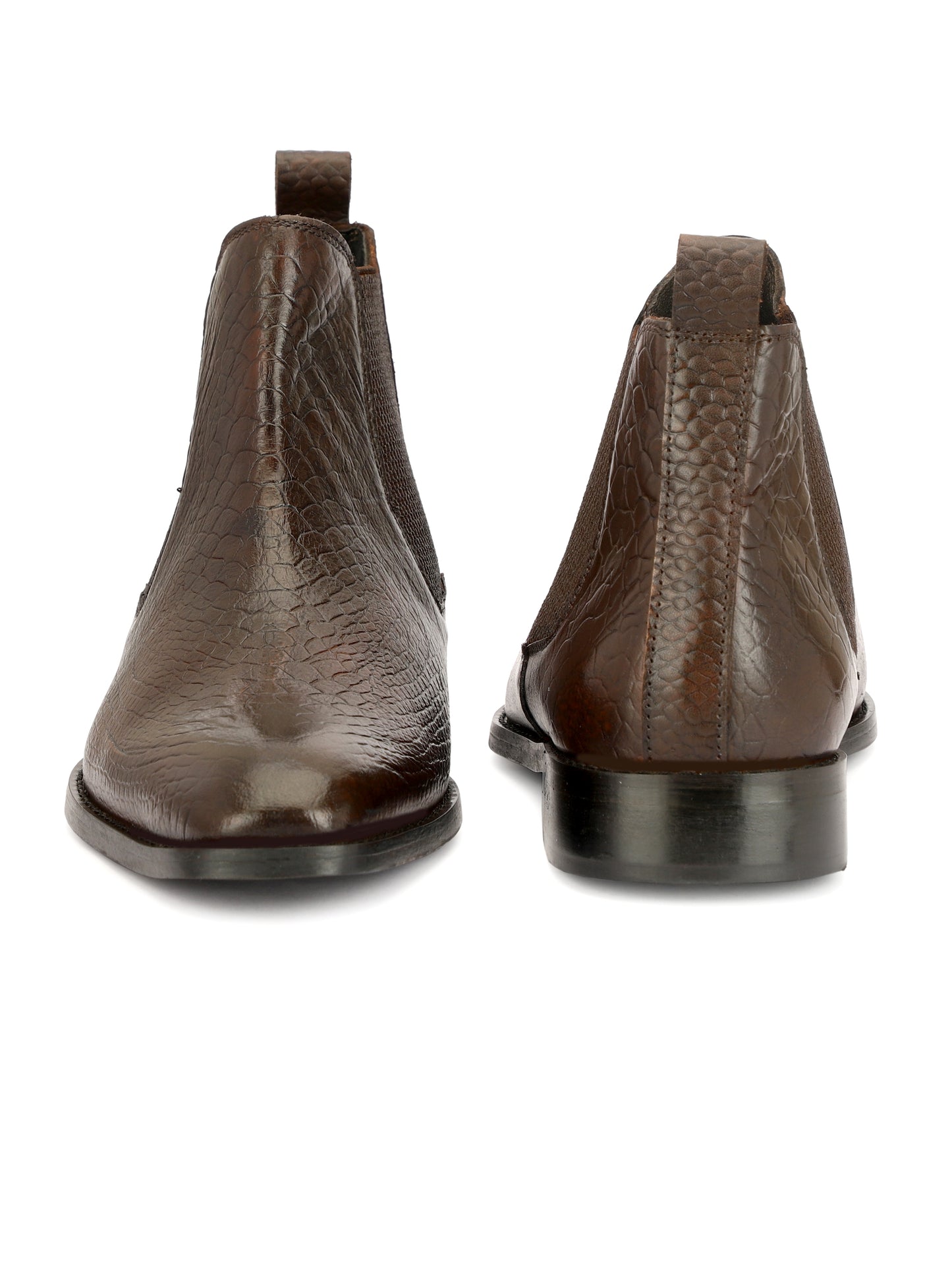 Genuine Leather  Snake  Print Chelsea  Boots Brown
