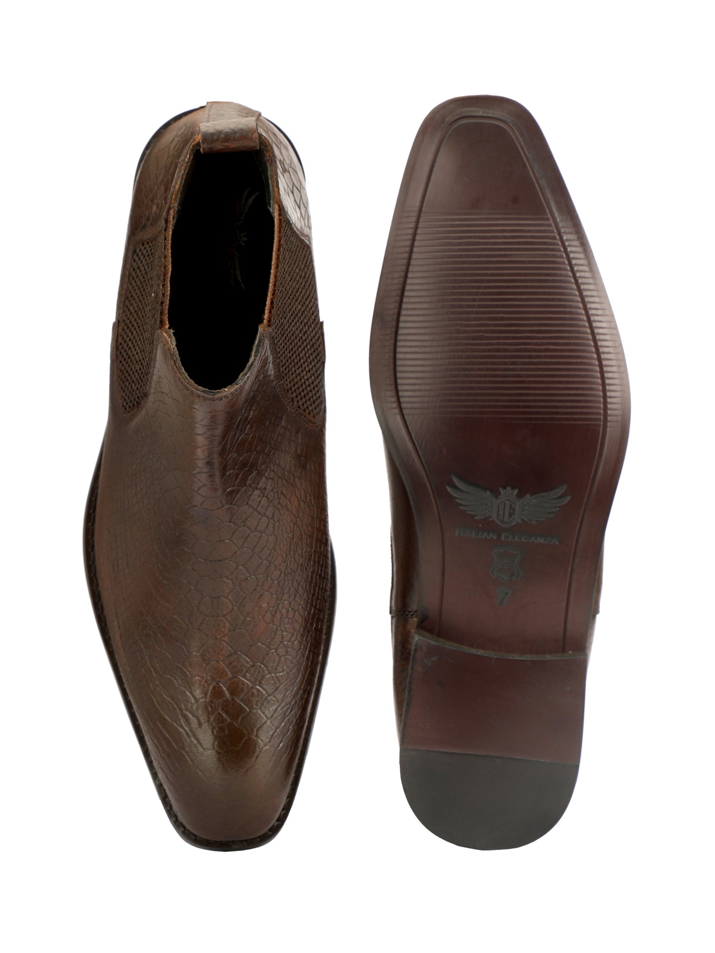 Genuine Leather  Snake  Print Chelsea  Boots Brown