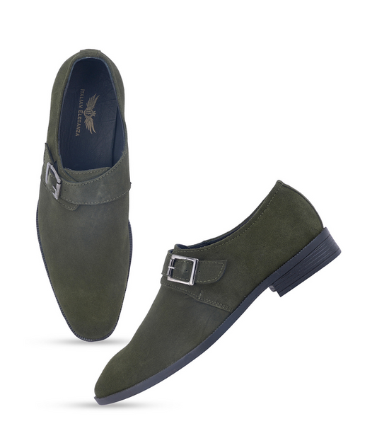 Stylish Genuine Suede Leather Solid Monkstrap for Men | Green